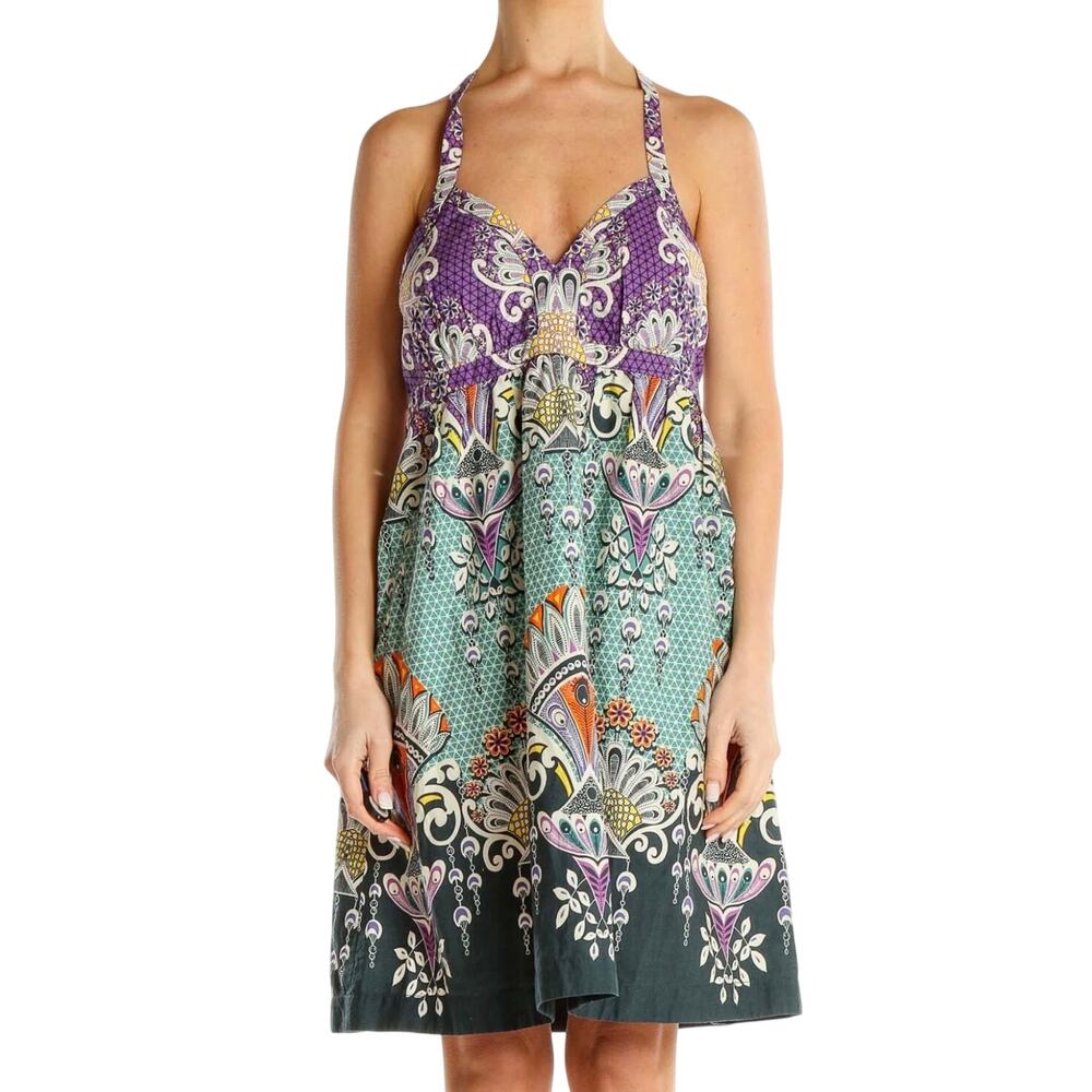 Express Ladies halter boho sundress, purple, teal, sweetheart, elastic back, 4